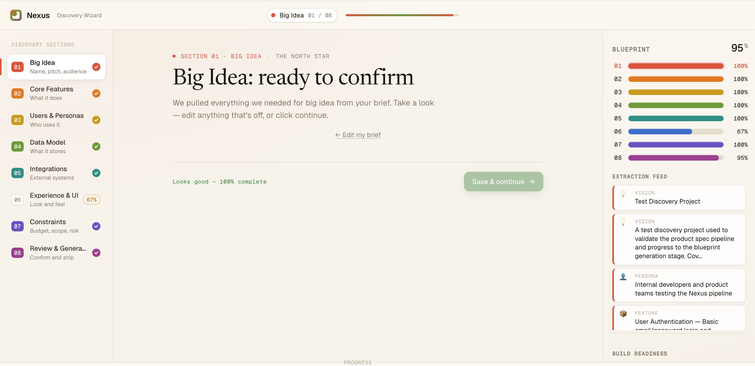 Discovery — guided AI conversation captures product requirements